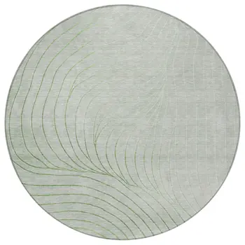 8' Artichoke Green And Silver Round Abstract Washable Indoor Outdoor Area Rug