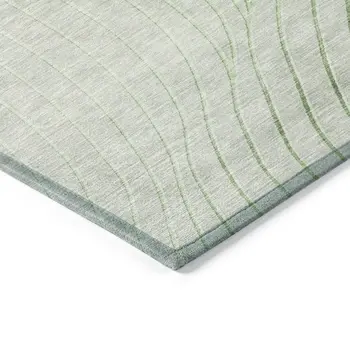 8' X 10' Artichoke Green And Silver Abstract Washable Indoor Outdoor Area Rug