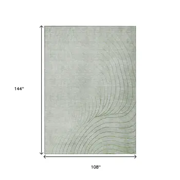 9' X 12' Artichoke Green And Silver Abstract Washable Indoor Outdoor Area Rug