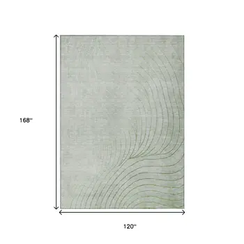 10' X 14' Artichoke Green And Silver Abstract Washable Indoor Outdoor Area Rug