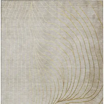 3' X 5' Beige And Silver Abstract Washable Indoor Outdoor Area Rug