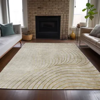 5' X 8' Beige And Silver Abstract Washable Indoor Outdoor Area Rug