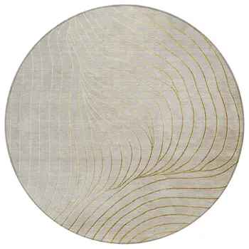 8' Beige And Silver Round Abstract Washable Indoor Outdoor Area Rug