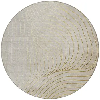 8' Beige And Silver Round Abstract Washable Indoor Outdoor Area Rug