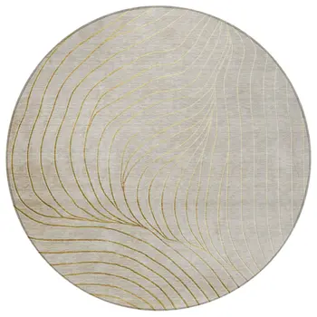8' Beige And Silver Round Abstract Washable Indoor Outdoor Area Rug