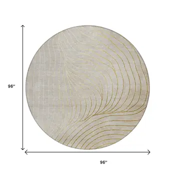 8' Beige And Silver Round Abstract Washable Indoor Outdoor Area Rug