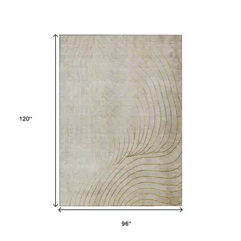 8' X 10' Beige And Silver Abstract Washable Indoor Outdoor Area Rug