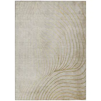 8' X 10' Beige And Silver Abstract Washable Indoor Outdoor Area Rug