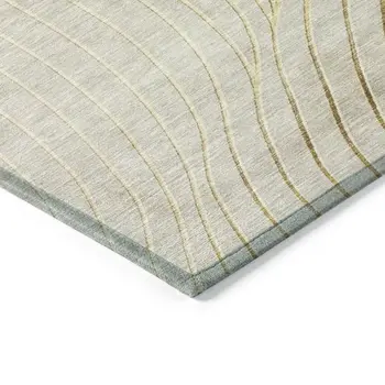 9' X 12' Beige And Silver Abstract Washable Indoor Outdoor Area Rug