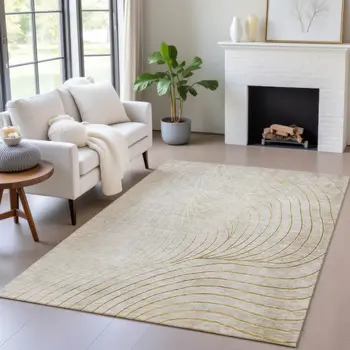 10' X 14' Beige And Silver Abstract Washable Indoor Outdoor Area Rug