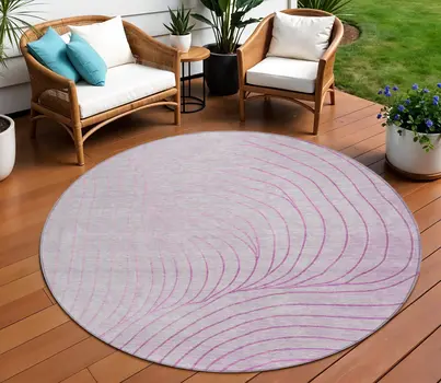 8' Blush And Silver Round Abstract Washable Indoor Outdoor Area Rug