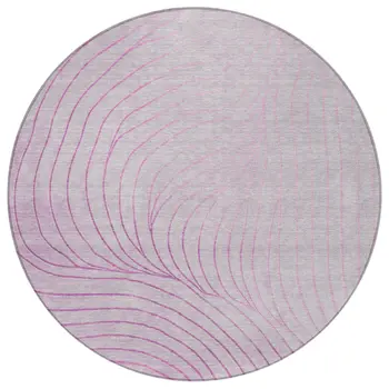 8' Blush And Silver Round Abstract Washable Indoor Outdoor Area Rug