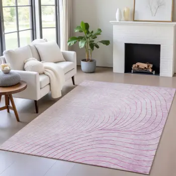 8' X 10' Blush And Silver Abstract Washable Indoor Outdoor Area Rug