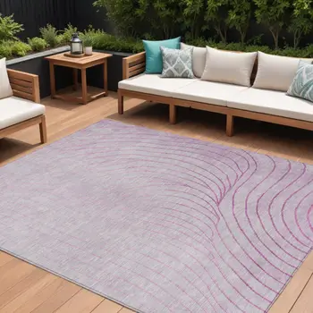 9' X 12' Blush And Silver Abstract Washable Indoor Outdoor Area Rug