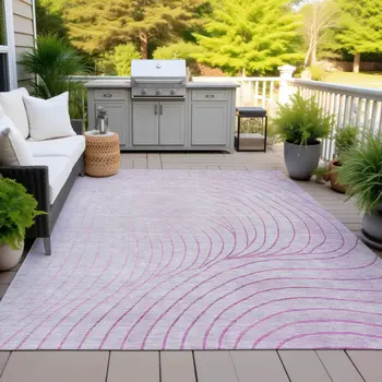 9' X 12' Blush And Silver Abstract Washable Indoor Outdoor Area Rug