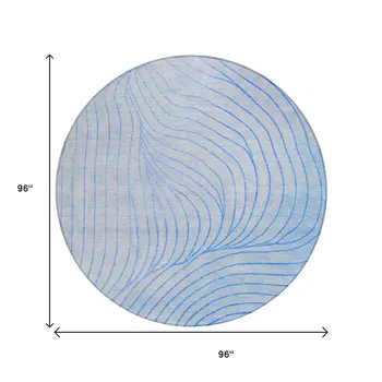 8' Blue And Silver Round Abstract Washable Indoor Outdoor Area Rug