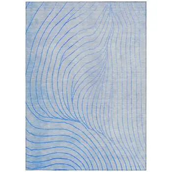 9' X 12' Blue And Silver Abstract Washable Indoor Outdoor Area Rug