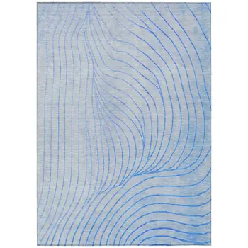9' X 12' Blue And Silver Abstract Washable Indoor Outdoor Area Rug