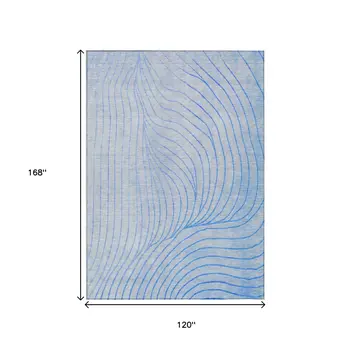 10' X 14' Blue And Silver Abstract Washable Indoor Outdoor Area Rug