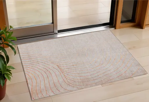 3' X 5' Copper And Silver Abstract Washable Indoor Outdoor Area Rug