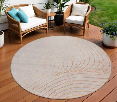8' Copper And Silver Round Abstract Washable Indoor Outdoor Area Rug