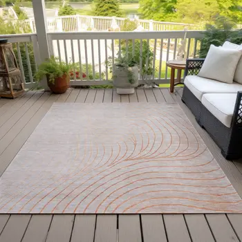 10' X 14' Copper And Silver Abstract Washable Indoor Outdoor Area Rug