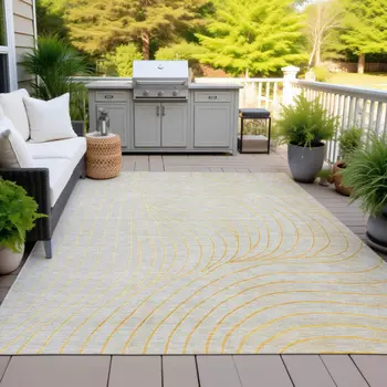 3' X 5' Gold And Silver Abstract Washable Indoor Outdoor Area Rug