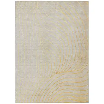 3' X 5' Gold And Silver Abstract Washable Indoor Outdoor Area Rug