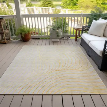 3' X 5' Gold And Silver Abstract Washable Indoor Outdoor Area Rug