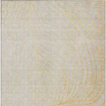 5' X 8' Gold And Silver Abstract Washable Indoor Outdoor Area Rug