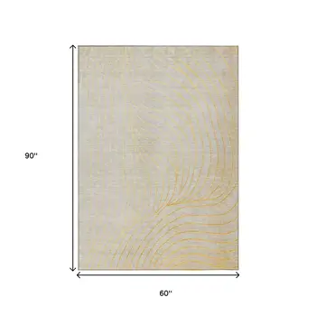 5' X 8' Gold And Silver Abstract Washable Indoor Outdoor Area Rug