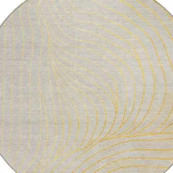 8' Gold And Silver Round Abstract Washable Indoor Outdoor Area Rug