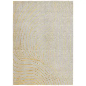 8' X 10' Gold And Silver Abstract Washable Indoor Outdoor Area Rug