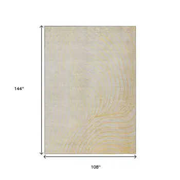 9' X 12' Gold And Silver Abstract Washable Indoor Outdoor Area Rug