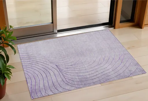 3' X 5' Lavender And Silver Abstract Washable Indoor Outdoor Area Rug