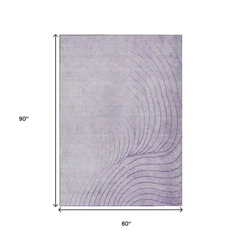 5' X 8' Lavender And Silver Abstract Washable Indoor Outdoor Area Rug