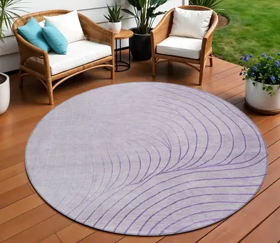 8' Lavender And Silver Round Abstract Washable Indoor Outdoor Area Rug
