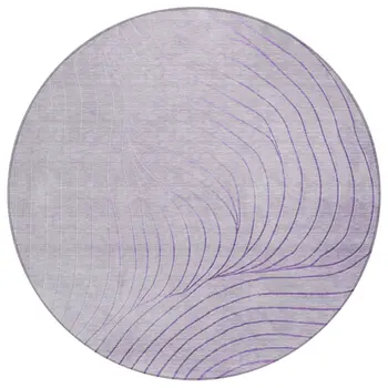 8' Lavender And Silver Round Abstract Washable Indoor Outdoor Area Rug