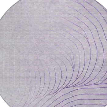 8' Lavender And Silver Round Abstract Washable Indoor Outdoor Area Rug