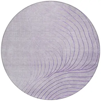 8' Lavender And Silver Round Abstract Washable Indoor Outdoor Area Rug