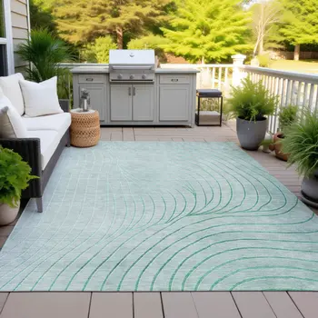 3' X 5' Mint Green And Silver Abstract Washable Indoor Outdoor Area Rug