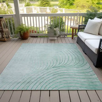 3' X 5' Mint Green And Silver Abstract Washable Indoor Outdoor Area Rug