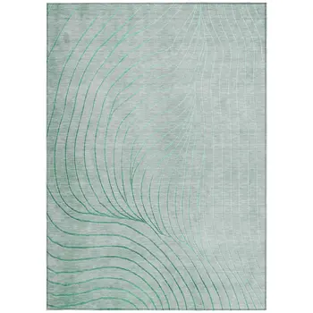 5' X 8' Mint Green And Silver Abstract Washable Indoor Outdoor Area Rug