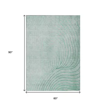 5' X 8' Mint Green And Silver Abstract Washable Indoor Outdoor Area Rug