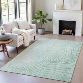 5' X 8' Mint Green And Silver Abstract Washable Indoor Outdoor Area Rug