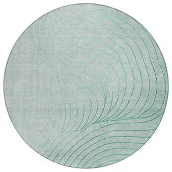 8' Mint Green And Silver Round Abstract Washable Indoor Outdoor Area Rug