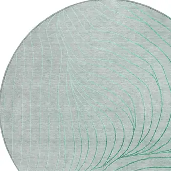 8' Mint Green And Silver Round Abstract Washable Indoor Outdoor Area Rug