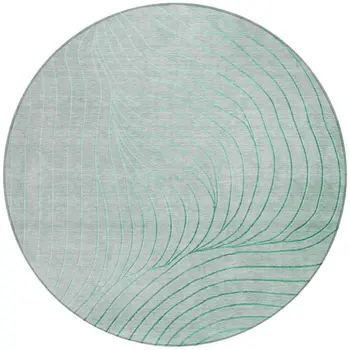 8' Mint Green And Silver Round Abstract Washable Indoor Outdoor Area Rug