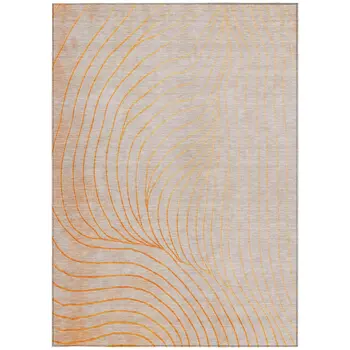 5' X 8' Orange And Silver Abstract Washable Indoor Outdoor Area Rug