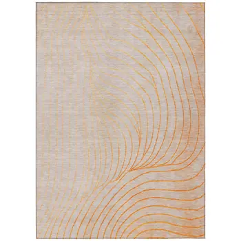 5' X 8' Orange And Silver Abstract Washable Indoor Outdoor Area Rug